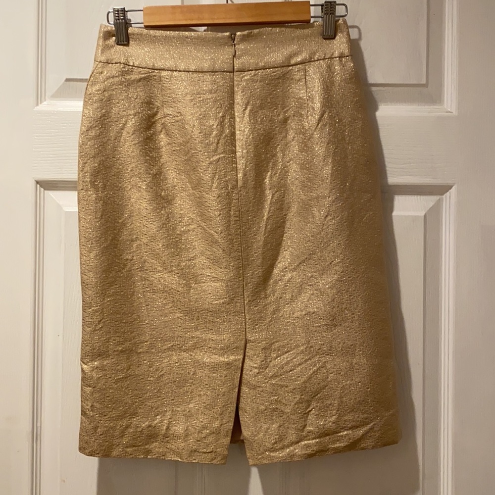 J. Crew Frosted Jacquard Silk Pencil Skirt in Gold Glitter size 4 20112 - Picture 6 of 16